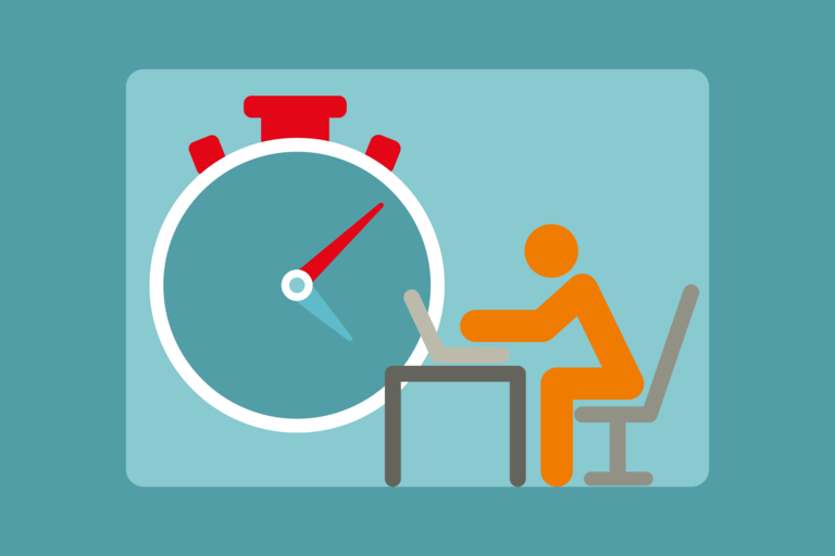 Symbolbild für das Faktenblatt zur Arbeitszeitdebatte | Stoppuhr  | arbeitende Person