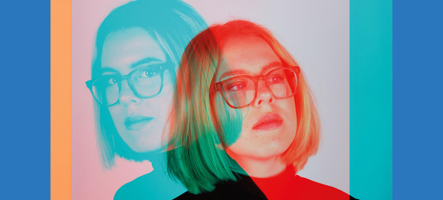 Mehrfarbige Illustration mit Frauengesicht