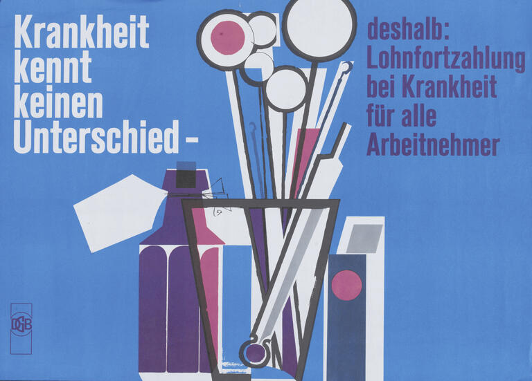 Schluss mit Privilegien: Plakat der IG Metall zur Lohnfort­zahlung für Arbeiter und Angestellte (1968)