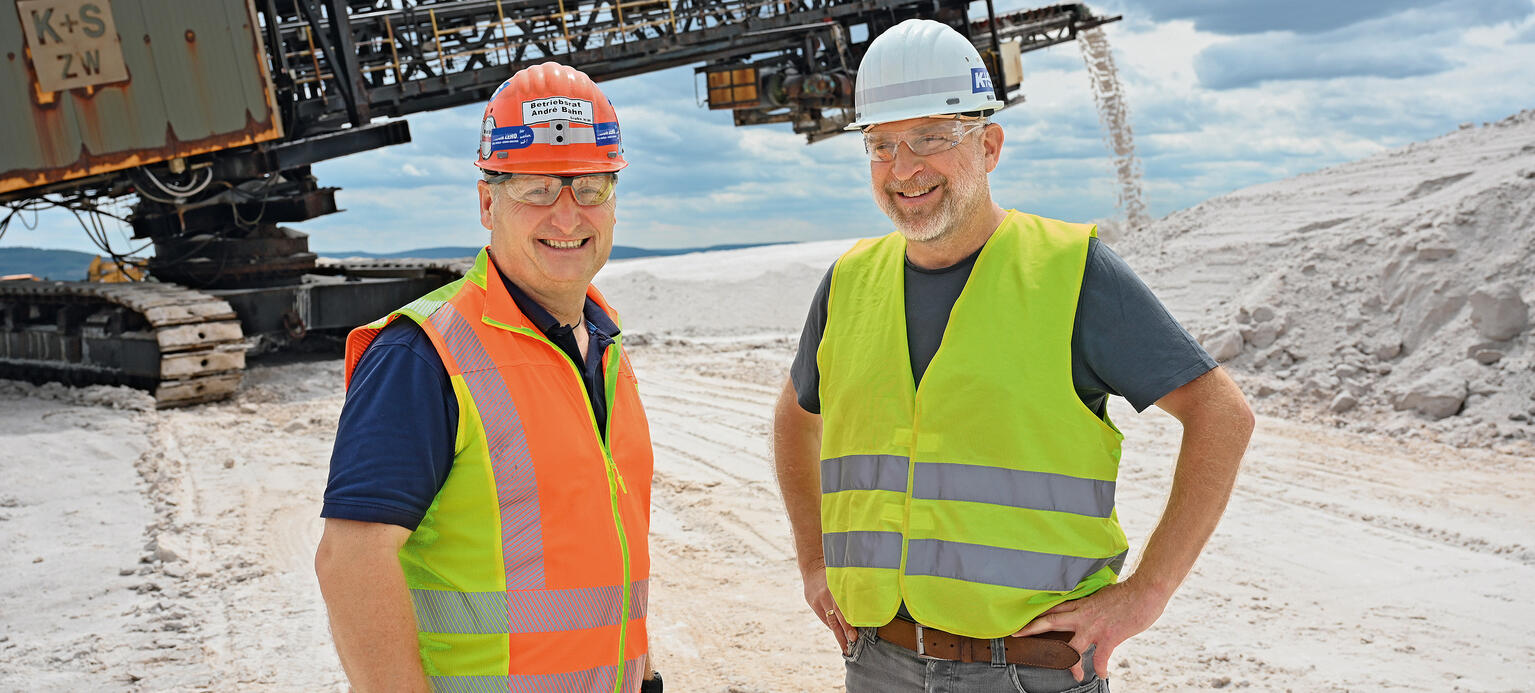 Betriebsräte André Bahn (l.) und Stefan Böck des Kalibergbauunternehmens K+S
