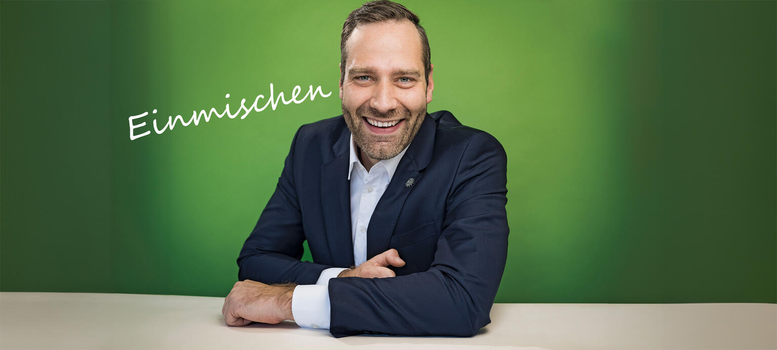 Jochen Kopelke Bundesvorsitzender der Gewerkschaft der Polizei (GdP), mit Schriftzug 'Einmischen'