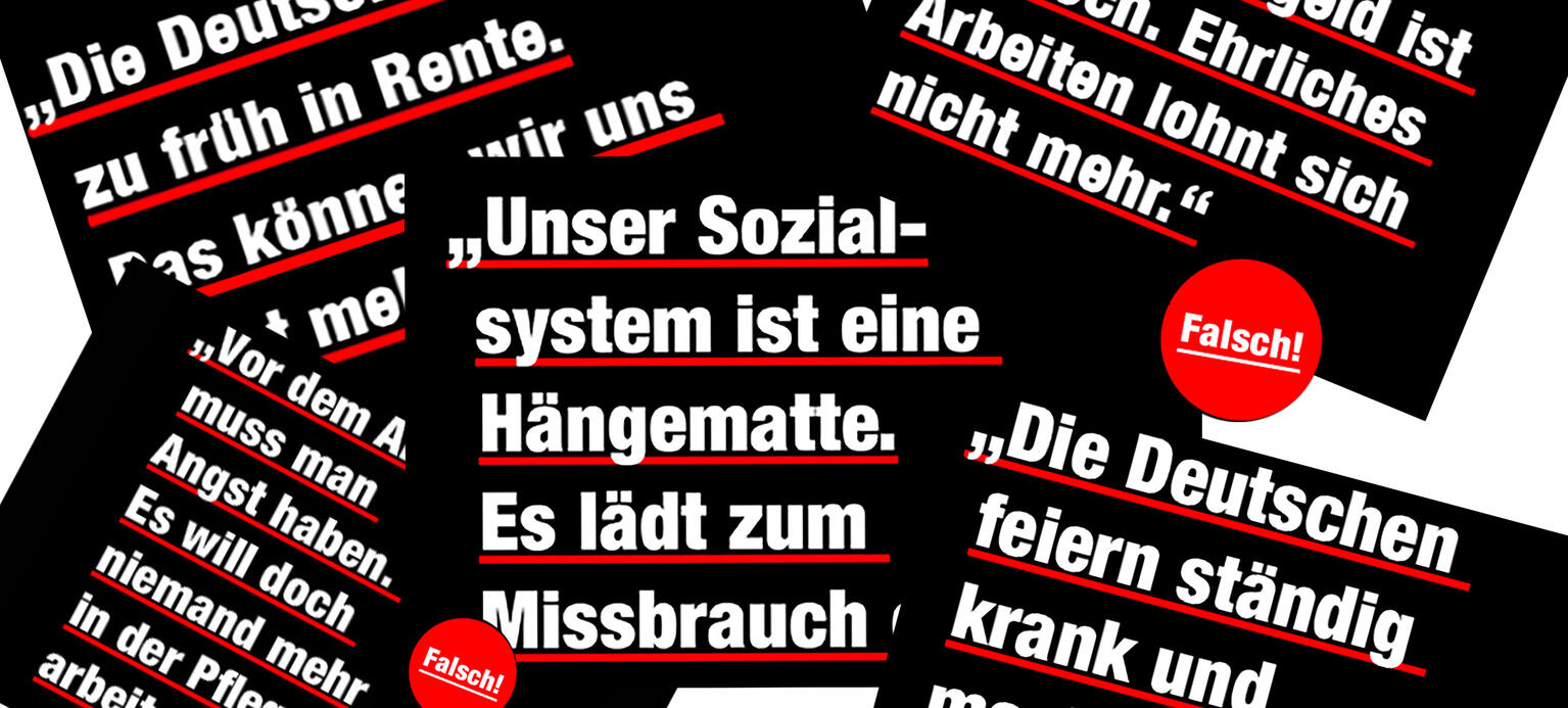 Collage aus Schriftzügen mit sozialen Mythen