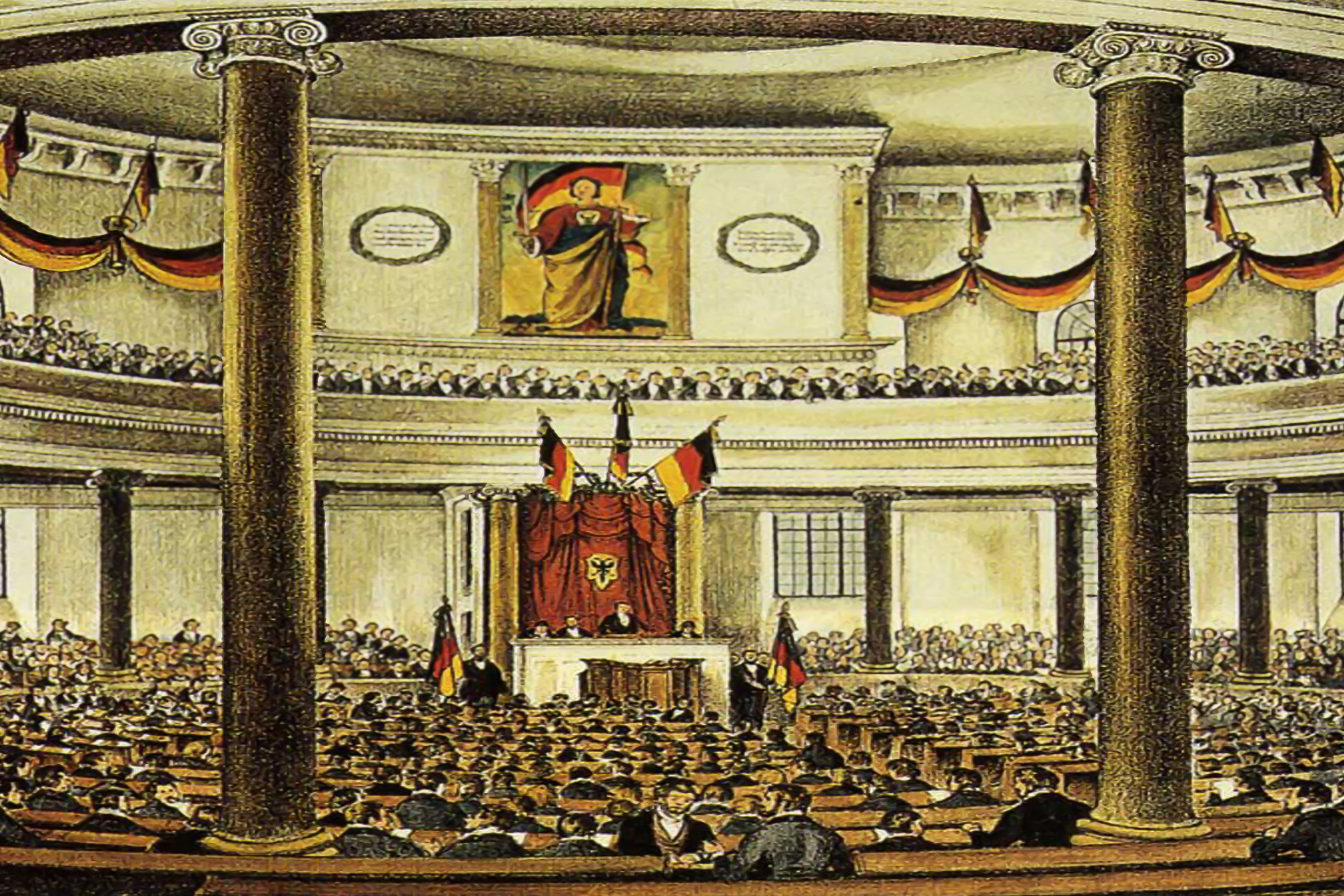 Die Frankfurter Nationalversammlung in der Paulskirche - nach einer Zeichnung von Ludwig von Elliot