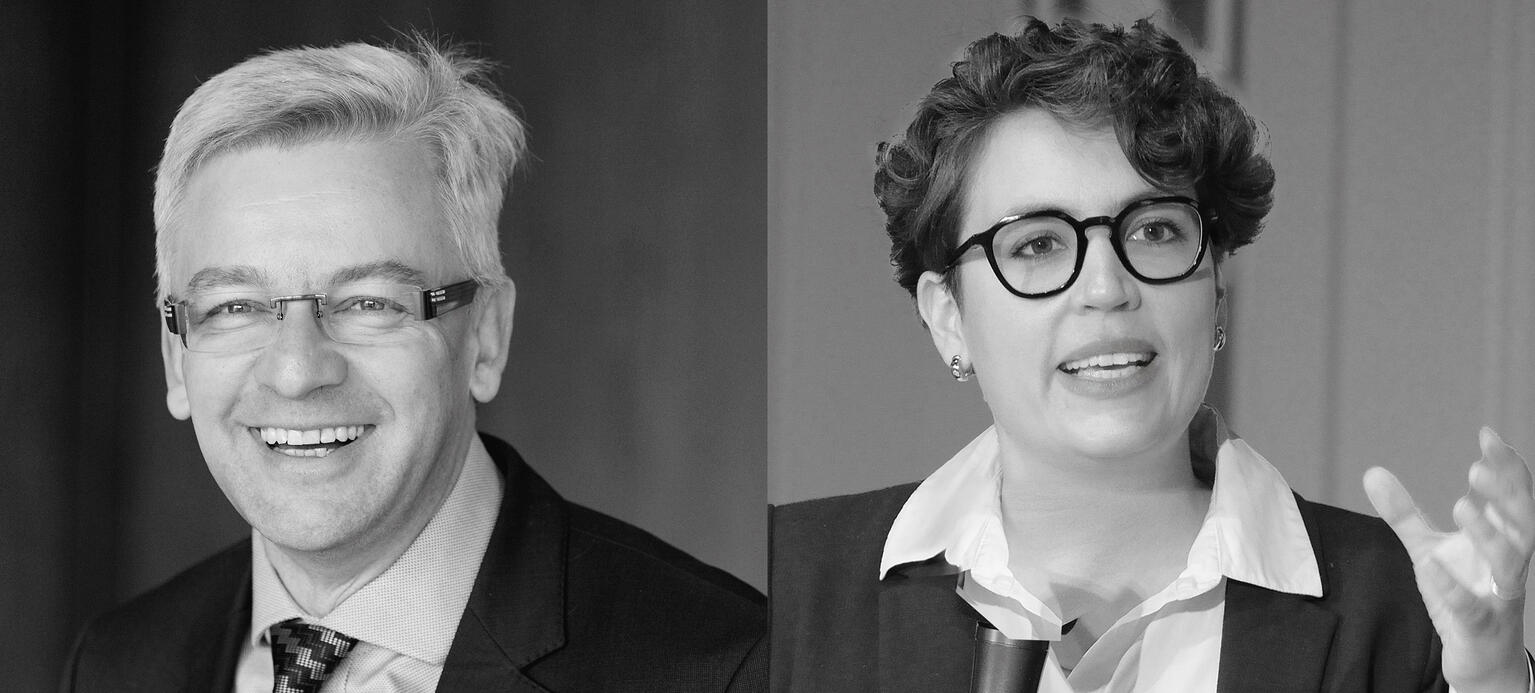 Porträtbilder von Jens Ulbrich, Leiter des Zentralbereichs Volkswirtschaft der Deutschen Bundesbank und Isabella Weber,  Professorin für Volkswirtschaftslehre an der Universität Massachusetts Amherst