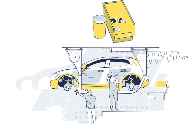 Illustration zur Kunststoffverwertung in der Autoproduktion