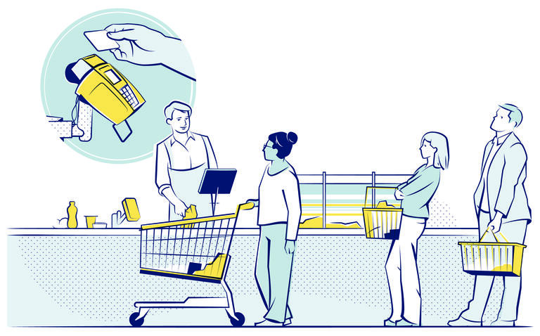 Illustration zu Kunststoffen beim Einkaufen im Supermarkt