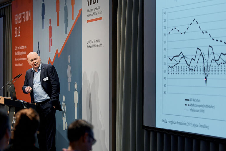 Wirtschaftweise Achim Truger auf der Bühne des WSI Herbstforums 2019 