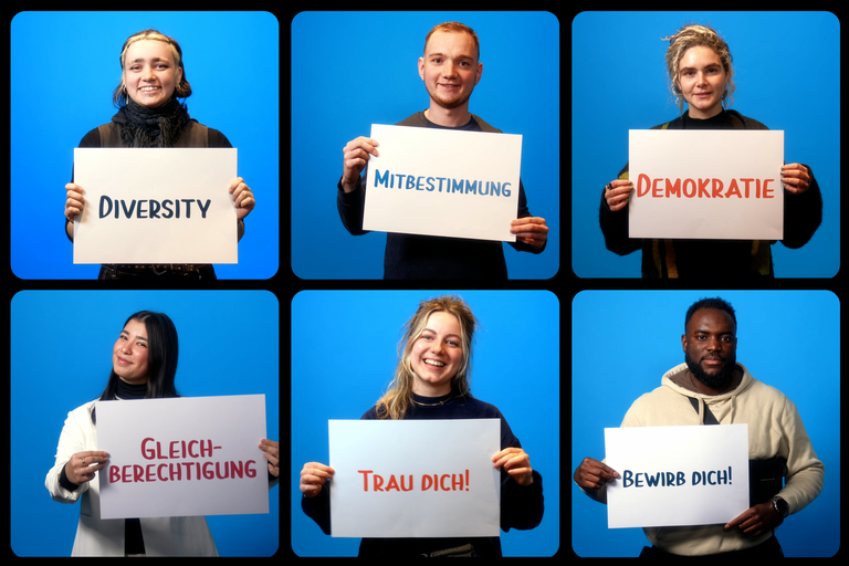 Keyvisual ideelle Förderung mit Portraits von Stipendiat*innen